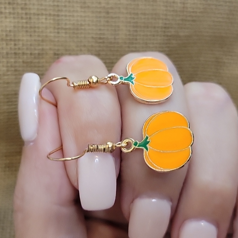 DAINTY PUMPKIN CHARM EARRINGS - Picture 3 of 5
